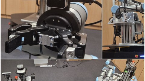 Bildkomposition des Logistikroboters "Max & Moritz" (2x Clearpath mit Hebeeinheiten).