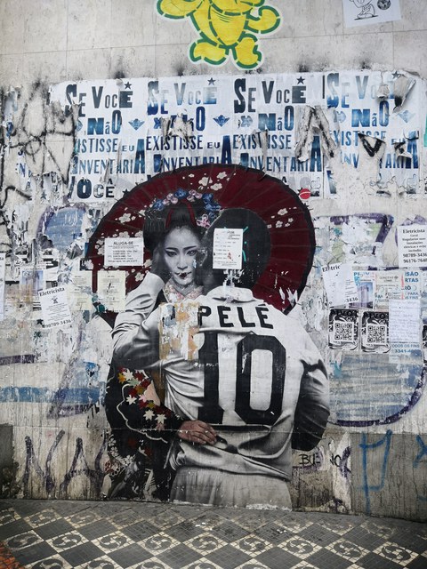 Geisha and Pele Graffiti in Liberdade, Sao Paulo