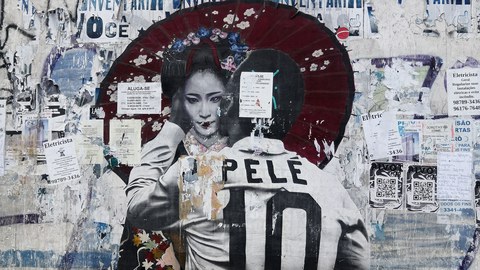 Geisha and Pele Graffiti in Liberdade, Sao Paulo