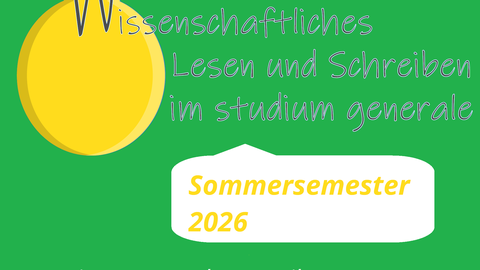 Eine Glühbirne von deren leuchtdraht ausgehend die Schrift: "Wissenschaftliches Lesen und Schreiben im studium generale", darunter "Sommersemester 2026", darunter "Eine Veranstaltungsreige von SLUB & TUD Schreibzentrum"
