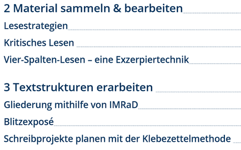 Inhaltsverzeichnis Teil 2: 2 - Material sammeln & bearbeiten; 3 - Textstrukturen erarbeiten