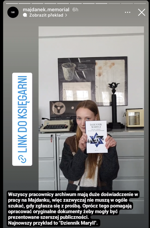 Screenshot einer Instagramstory der Gedenkstätte Majdanek mit Bianca Brendel