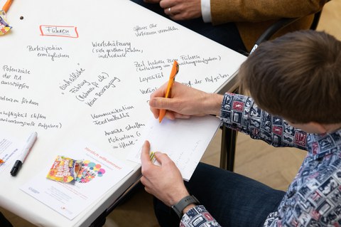 Beschriftung eines mit PApier bespannten Tisches