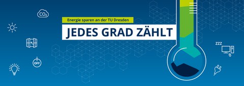 Grafik: auf einem blauen Hintergrund ist ein Thermometer zu sehen, über dem ein Banner liegt, auf dem "Jedes Grad zählt" steht.