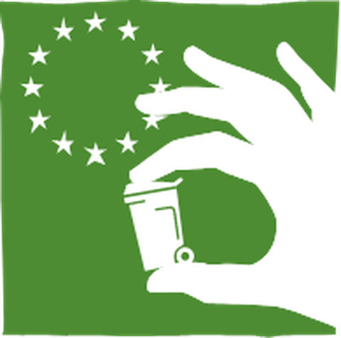 Hand, die eien Mülltonne hält
