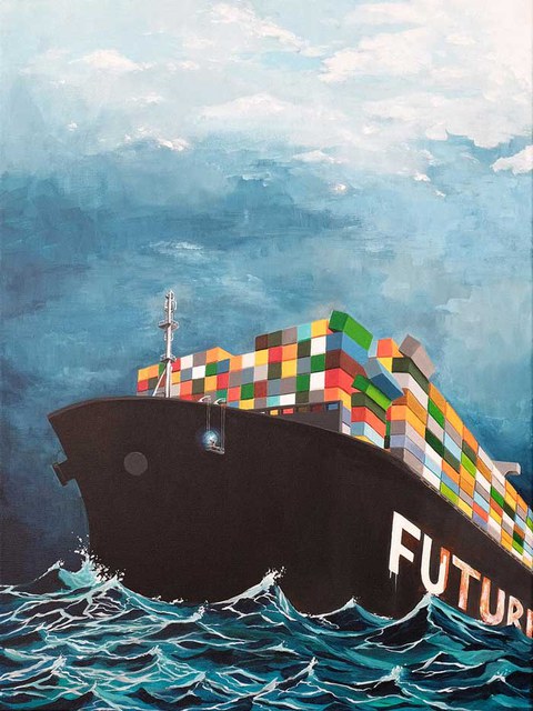 Poster with container ship and the inscription "Future"