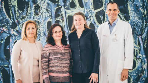 Gruppenbild des Forschungsteams: drei Frauen links, ein Mann rechts.