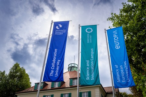 Flags in front of the rector's office building