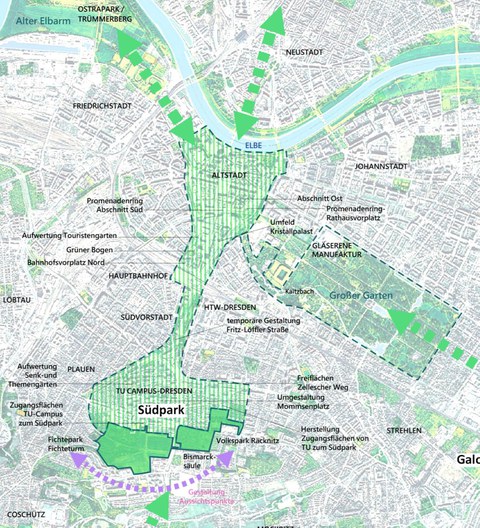 Map of the South Park lifeline – TU Dresden – City center