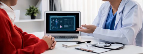 A conversation taking place in a clinic. 