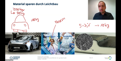 Screenshot der Vorlesungsfolie, rechts oben ein Foto des Referenten