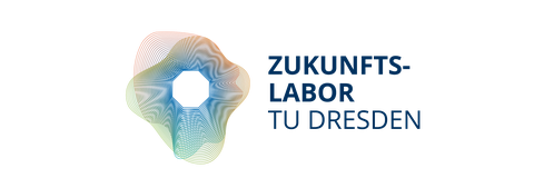 ein Kreis aus wellenartigen linien mit dem Oktagon der TU im Zentrum. Rechts daneben der Text "Zukunftslabor TU Dresden"