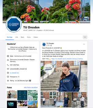 Screenshot der Facebook-Seite der TU Dresden.