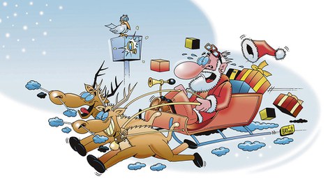 Der Weihnachtsmann ist nicht zu beneiden! Erst wird er geblitzt, weil seine »Renntiere« zu schnell sind – und dann kommt ihm zu allem Überfluss auch noch der Datenschutz in die Quere.
