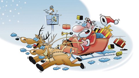 Der Weihnachtsmann ist nicht zu beneiden! Erst wird er geblitzt, weil seine »Renntiere« zu schnell sind – und dann kommt ihm zu allem Überfluss auch noch der Datenschutz in die Quere.