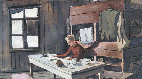 Innenansicht einer Baracke. Ill. Pierre Lelong, Paris.