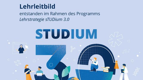 Das Titelbild des Lehrleitbilds der TU Dresden zeigt eine stilisierte 3 und 0 und das Wort Studium.