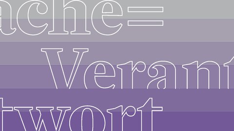 quadratisches Bild mit Farbverlauf von grün nach Lila im Hintergrund. Im Vordergrund Schriftzug Sprache = Verantwortung