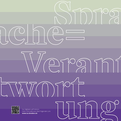 quadratisches Bild mit Farbverlauf von grün nach Lila im Hintergrund. Im Vordergrund Schriftzug Sprache = Verantwortung