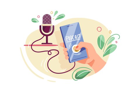 Illustration mit Mikro und Handy 