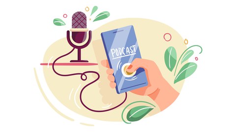 Illustration mit Mikro und Handy 