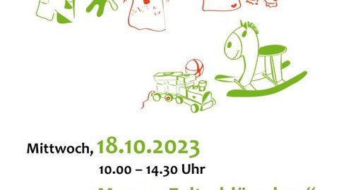 Es handelt sich um ein Plakat für den Baby- und Kindersachenflohmarkt des Campusbüro Uni mit Kind.
