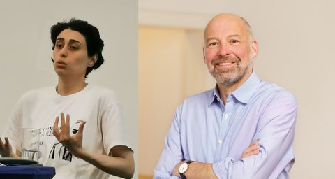 Die Collage zeigt links ein Porträt von Zhala Bayramova und rechts ein Porträt von Marcel Thum. 