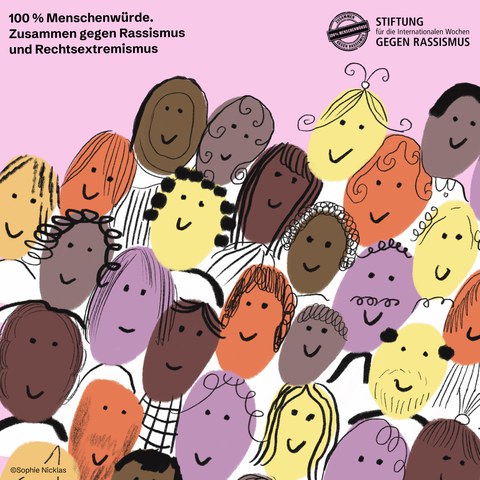 Die Illustration zeigt die Köpfe unterschiedlicher Personen mit ganz unterschiedlichen Frisuren und Farben.