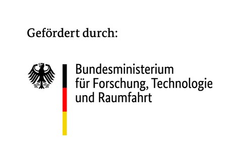 Logo des Bundesministeriums für Forschung, Technologie und Raumfahrt, links vom Schriftzug wird der Bundesadler und das Balkenelement dargestellt.