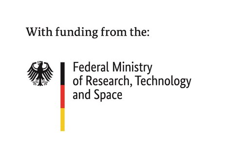 Logo des Bundesministeriums für Forschung, Technologie und Raumfahrt, links vom Schriftzug wird der Bundesadler und das Balkenelement dargestellt.