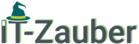 Das Logo ist eine Wort-Bild-Marke aus den Worten "IT-Zauber" und über dem "T" ist ein Zauberhut, Farbe ist grün