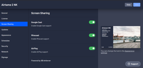 Screensharing Optionen