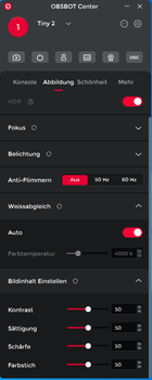 Untermenü Weissabgleich und Bildinhalt