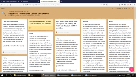 Screenshot: Padlet als neues Feedback Forum