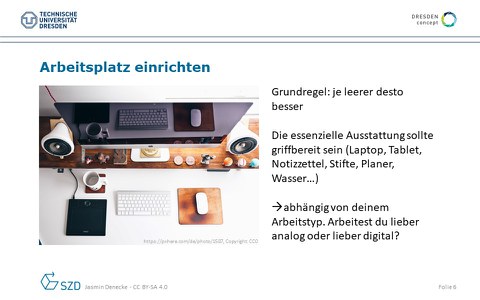 Präsentationsfolie: Arbeisplatz einrichten