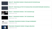 Screenshot: Ausschnitt der Wiedergabeliste im VCS mit Aufzeichnungen der Videokonferenzen und Präsentationen der Studierenden