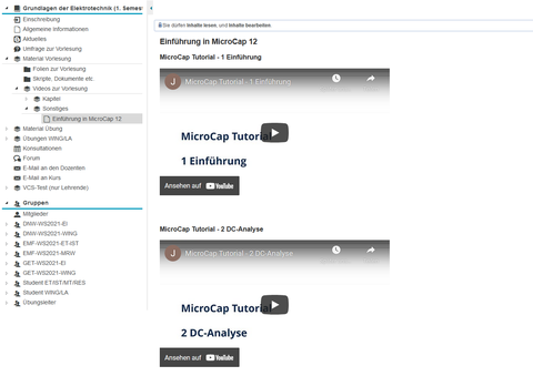 Screenshot: OPAL-Kurs Videos für die Einführung in MicroCap 12