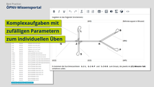 Screenshot ÖPNV-Wissensportal, Komplexaufgaben mit zufälligen Parametern zum individuellen Üben