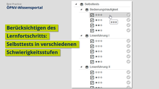 Screenshot ÖPNV-Wissensportal, Berücksichtigung des Lernfortschirtts: Selbsttests in verschiedenen Schwierigkeitsstufen