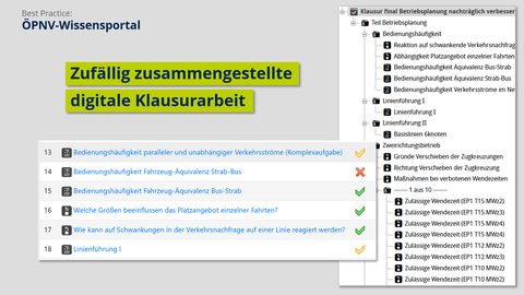Screenshot ÖPNV-Wissensportal, Zufällig zusammengestellte Klausurarbeit, Struktur einer Klausur