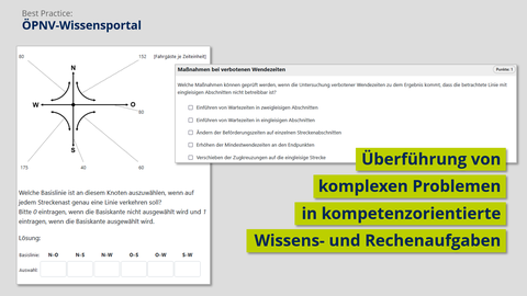 Screenshot ÖPNV-Wissensportal, Überführung komplexer Probleme in kompetenzorientierte Wissens- und Rechenaufgaben