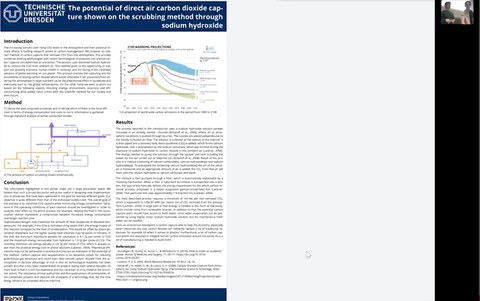 Screenshot Posterpräsentation "The potential of direct air carbon dioxide capture shown on the scrubbing method through sodium hydroxide"