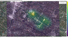 Die Abbildung zeigt ein Satellitenbild mit farbigen Markierungen. 