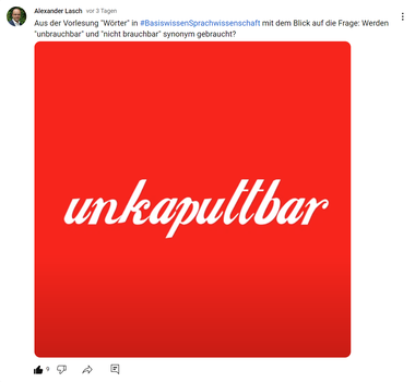 Screenshot eines Twitter/ X-Posts. Der Nutzer ist Alexander Lasch, unter einem kurzen Text ist ein Bild zu sehen. Es zeigt das Wort "unkaputtbar" auf rotem Hintergrund. 