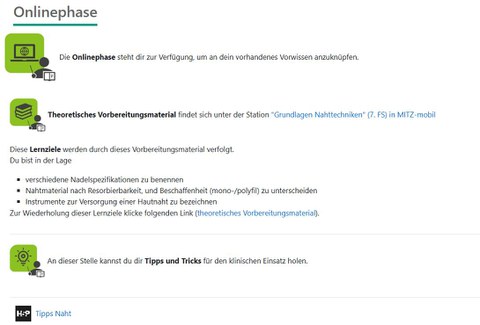 Die Seite stellt für die Onlinephase 