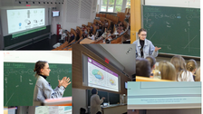 Die Abbildung zeigt eine Collage, bestehend aus 8 sich teilweise überlappender Fotos. Auf jedem der Fotos sind Personen vor einer Tafel oder Präsentation zu sehen, die scheinbar Vorträge halten. 