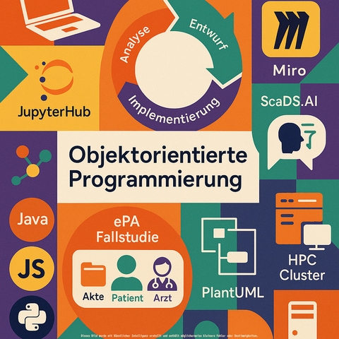 Collage verschiedener Motive zum Thema Objektorientierte Programmierung