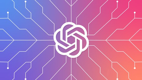 Ein digitales Grafikdesign mit einem zentral platzierten OpenAI-Logo. Das Logo ist von einem abstrakten Netzwerk aus weißen Linien umgeben, die sich verzweigen und an Schaltkreise erinnern. Der Hintergrund zeigt einen Farbverlauf von Blau zu Pink.
