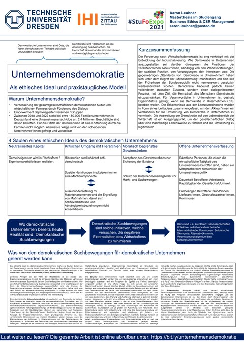 The poster shows the research on corporate democracy. 