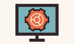 Grafik eines Computerbildschirms mit einem Zahnrad in der Mitte